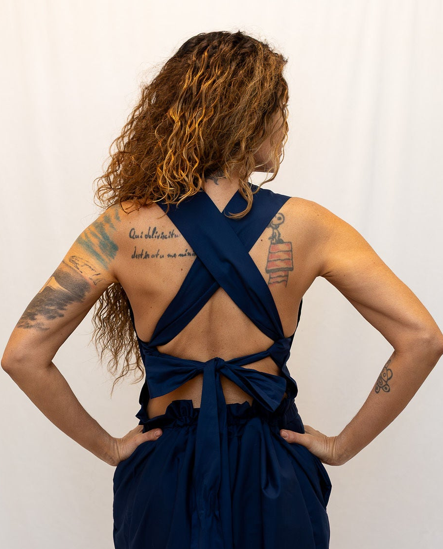 Size Adjustable Navy Blue Romper