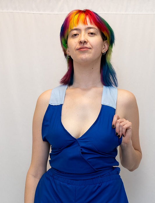 Size Adjustable Pale and Dark Blue Top