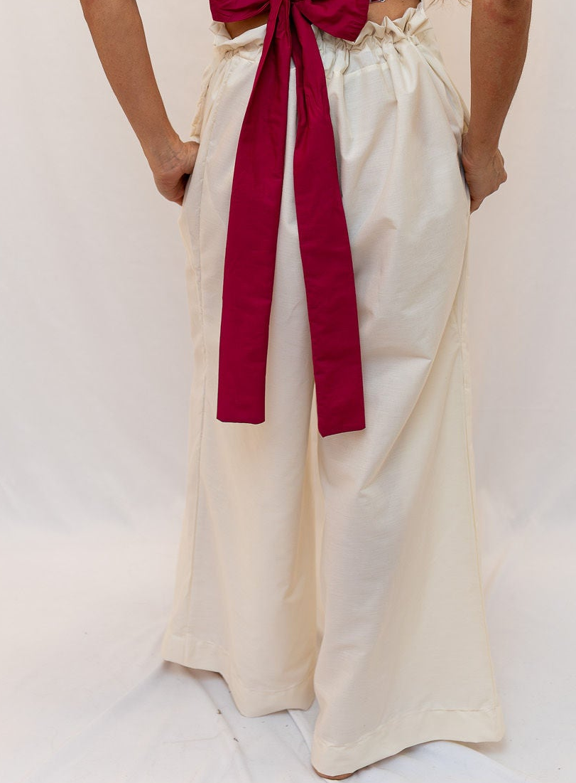 Size Adjustable Beige Palazzo Pants