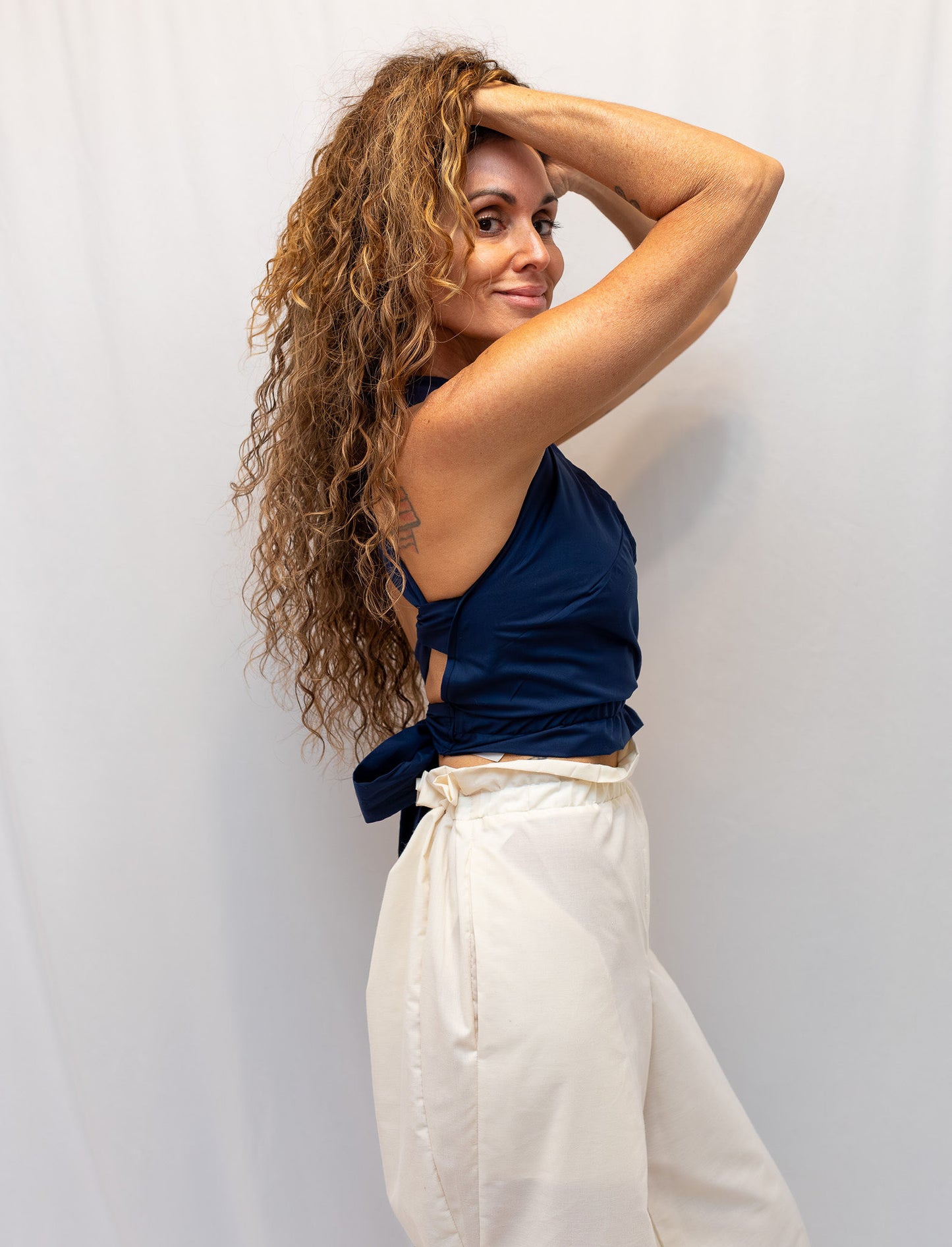 Size Adjustable Navy Blue Crossback Top