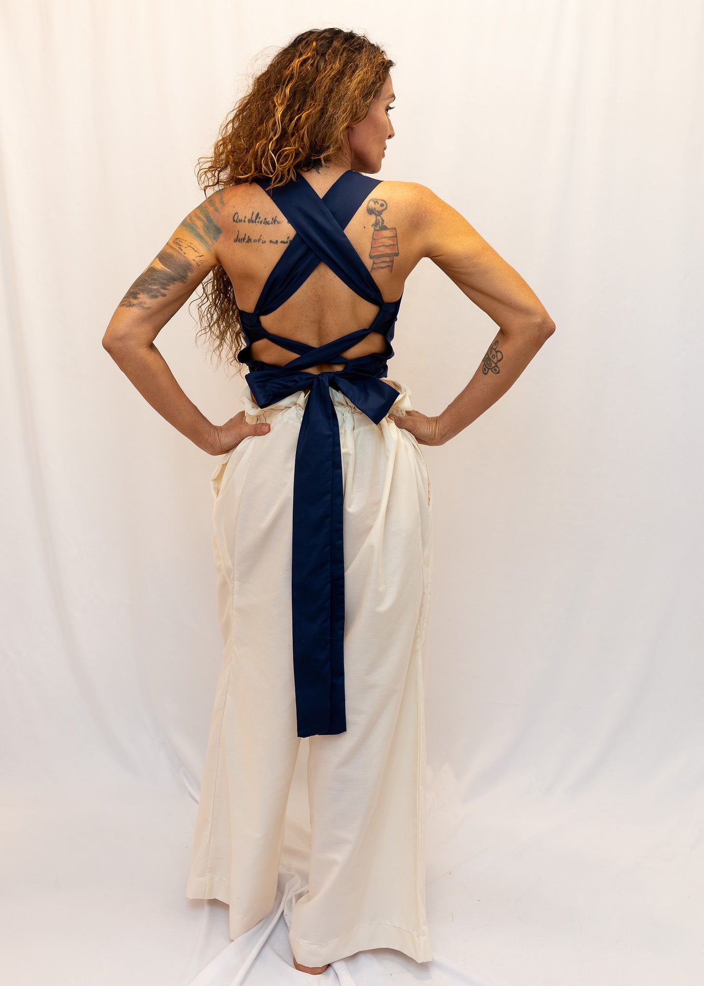 Size Adjustable Navy Blue Crossback Top