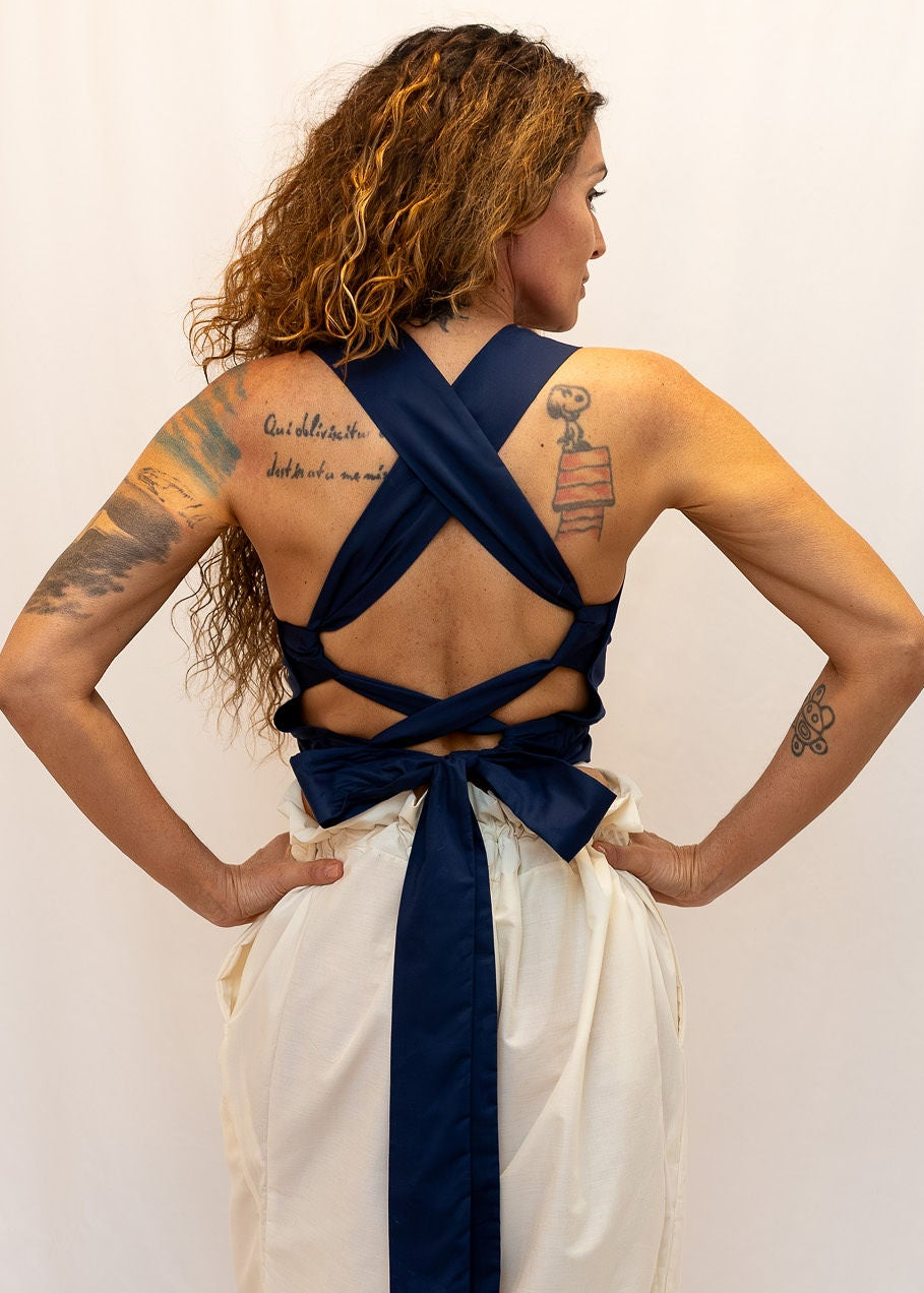 Size Adjustable Navy Blue Crossback Top