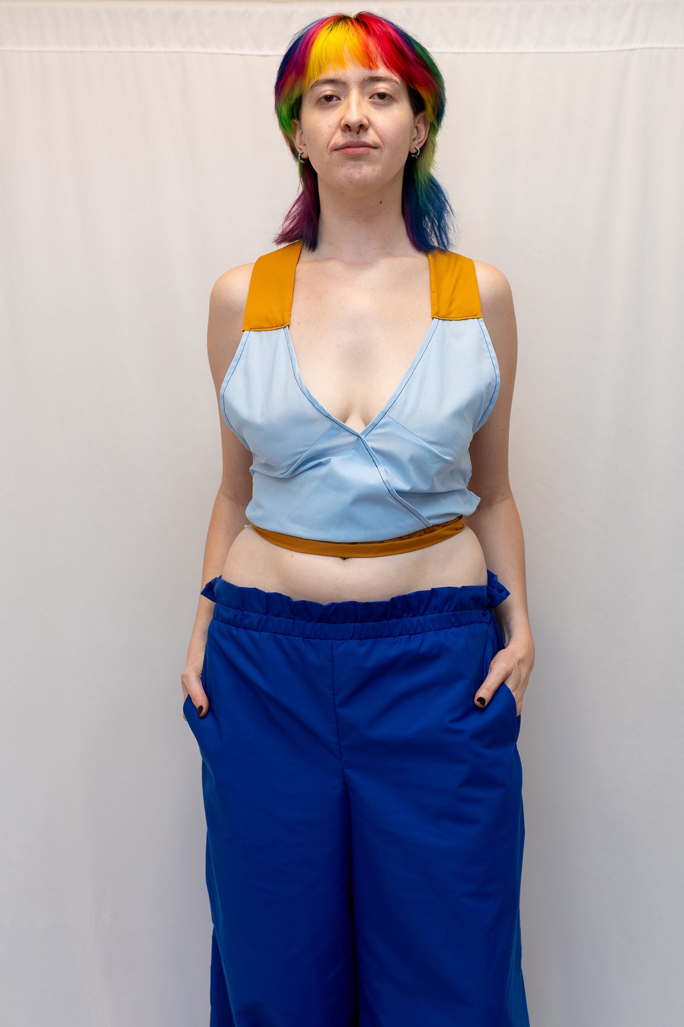 Size Adjustable Pale Blue and Gold Crossback Top