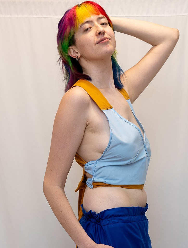 Size Adjustable Pale Blue and Gold Crossback Top
