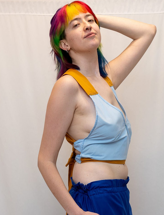 Size Adjustable Pale Blue and Gold Crossback Top