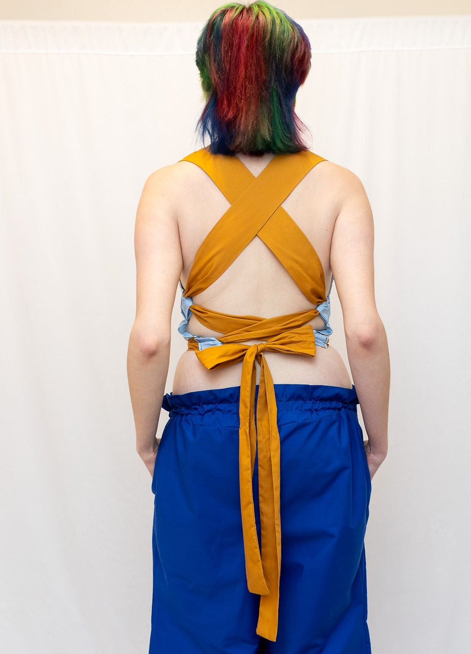 Size Adjustable Pale Blue and Gold Crossback Top