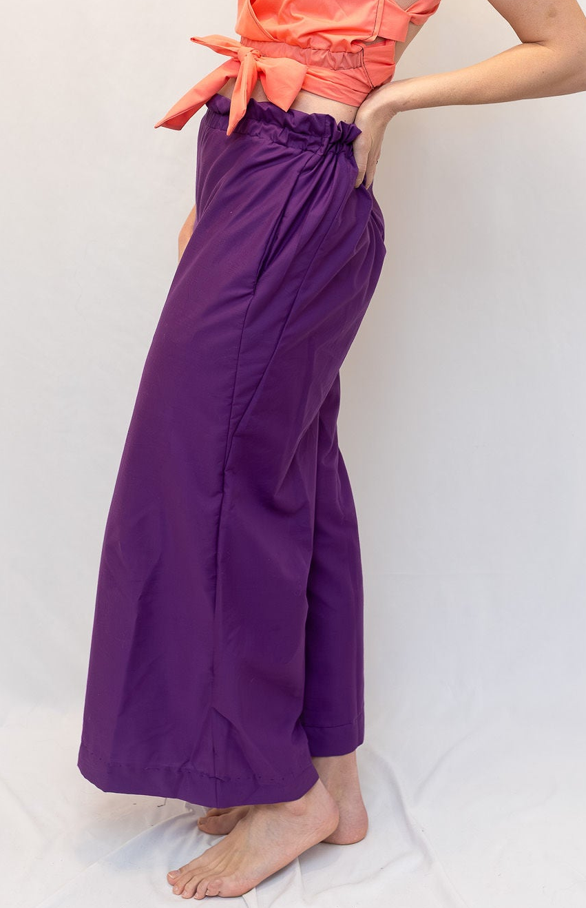 Size Adjustable Purple Palazzo Pants