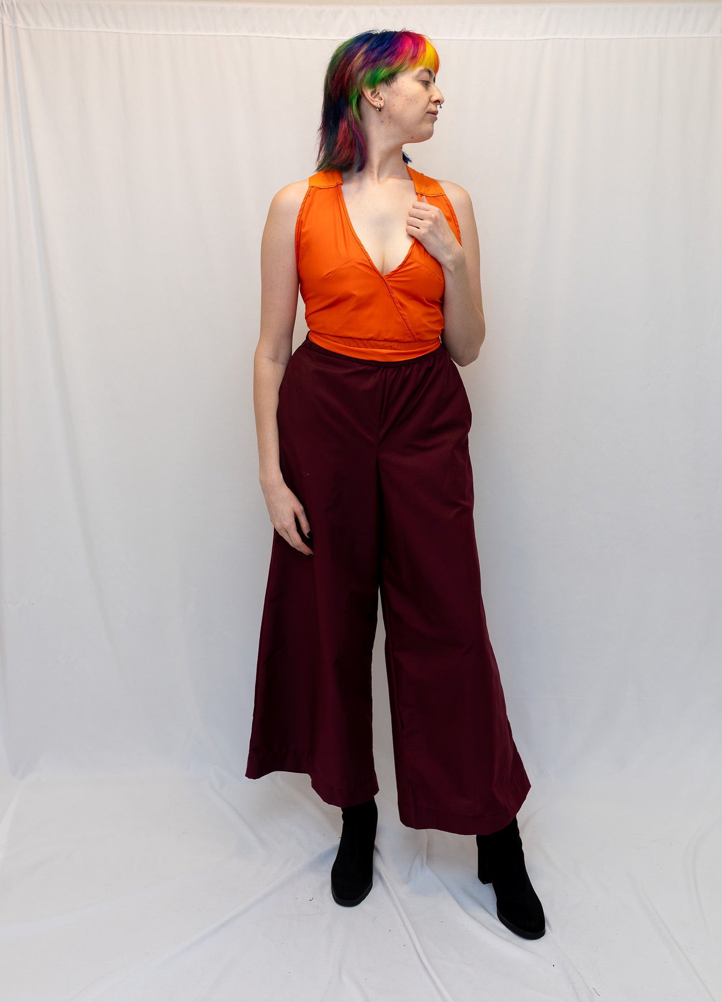 Size Adjustable Wine Palazzo Pants