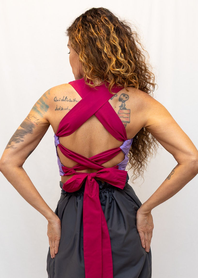 Size Adjustable Lilac and Magenta Crossback Top