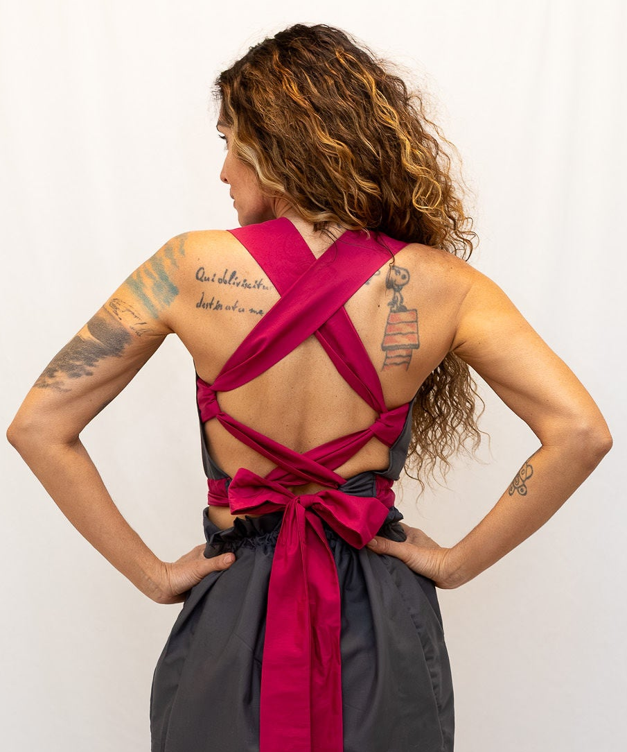Size Adjustable Gray and Magenta Crossback Top