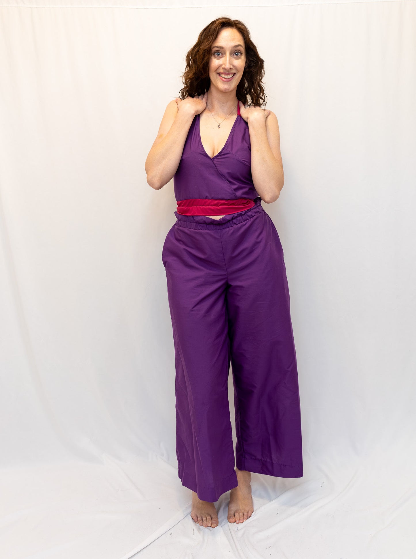 Size Adjustable Purple and Magenta Crossback Top