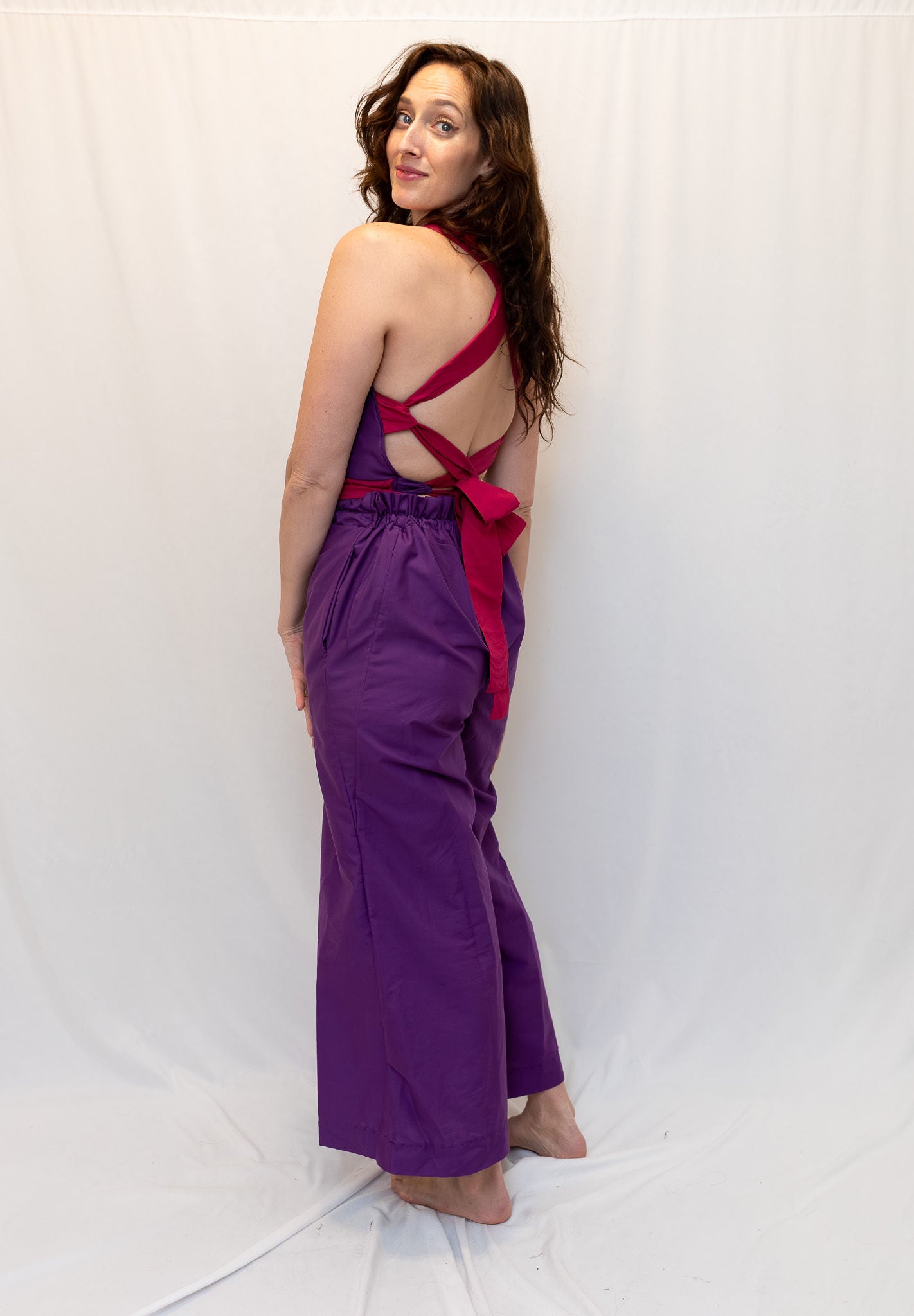 Size Adjustable Purple and Magenta Crossback Top