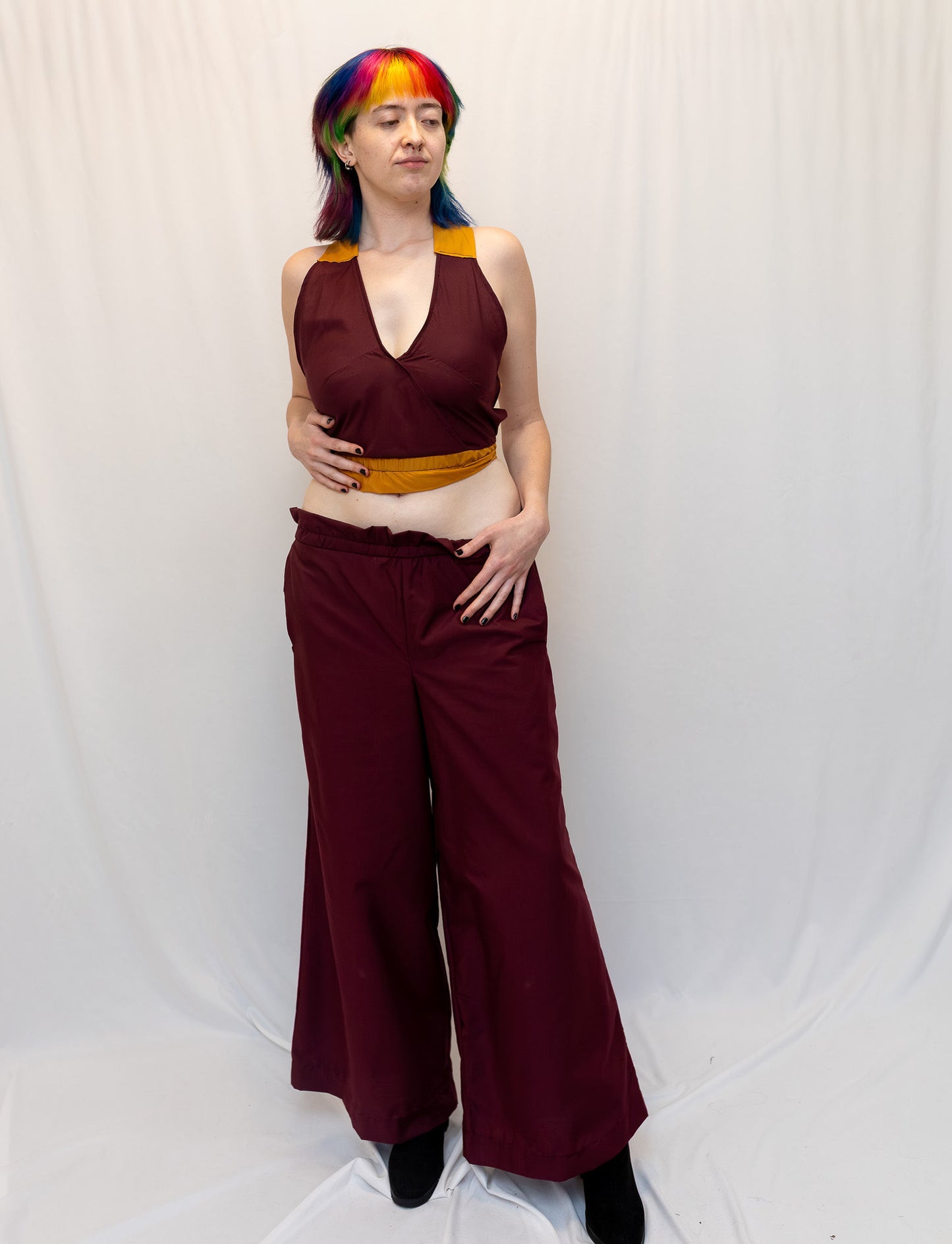 Size Adjustable Wine Palazzo Pants