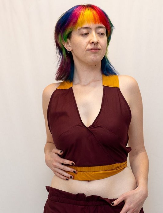 Size Adjustable Wine and Gold Crossback Top