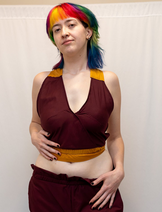 Size Adjustable Wine and Gold Crossback Top