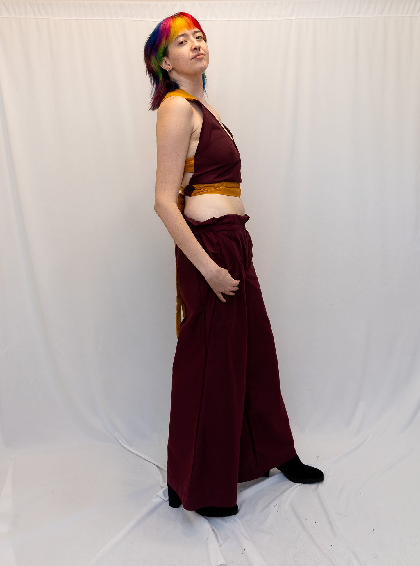 Size Adjustable Wine Palazzo Pants