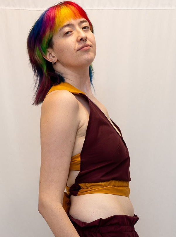 Size Adjustable Wine and Gold Crossback Top