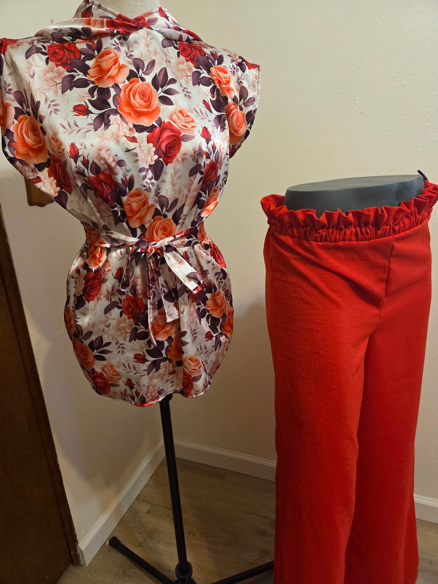 Size Adjustable Red Palazzo Pants